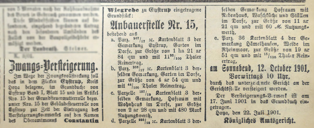 Hoyaer Wochenblatt vom 28.08.1901