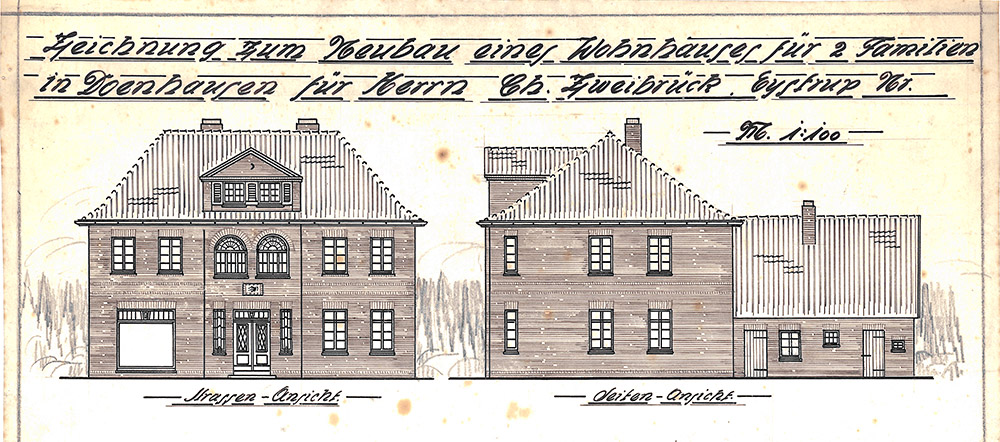 Bauzeichnung des Wohnhauses Doenhauser Straße 18 für Herrn Christian Zweibrück