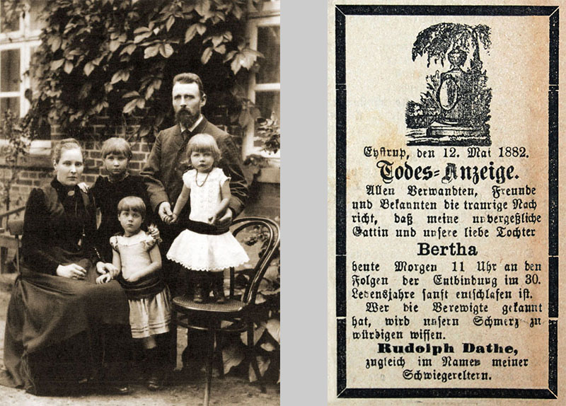links Rudolf Dathe, rechts im Kreis seiner Familie 1891